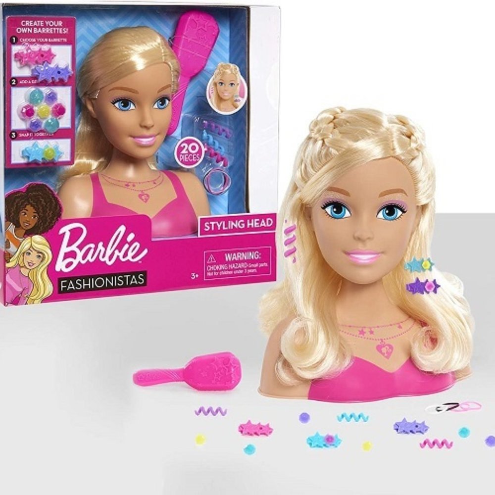 BARBIE FASHIONISTAS STYLING HEAD Blonde 8-Inch 20 Pcs Hair Styling Toddler Gift